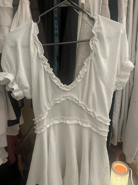 White Ruffle V-Neck Short Sleeve Romper